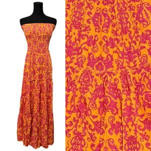 NEW Abel the Label Bondi Strapless Dress Maxi Pattern Print Orange Pink Large